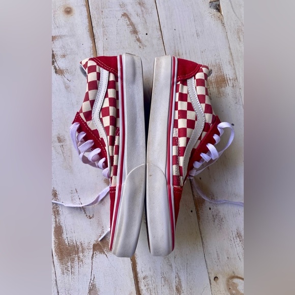 VANS Old Skool Red Checkerboard Sneakers canvas suede 7.5 skateboard streetwear - Picture 6 of 15